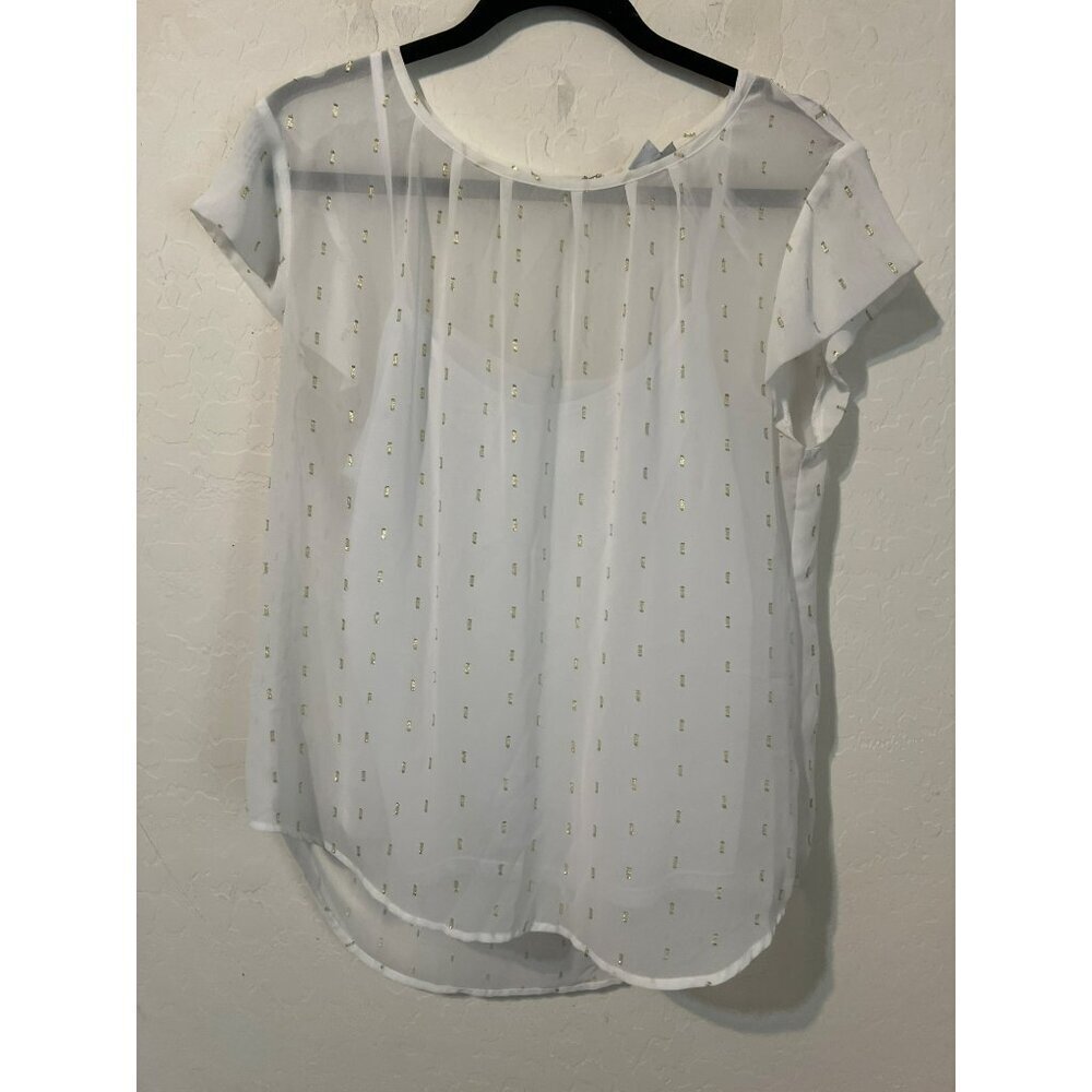 Liz Claiborne Size Large Sheer White Gold Flecks 2 Pc Blouse with Tank Top Liner